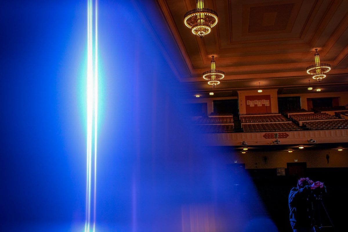 Blue light with orange background
