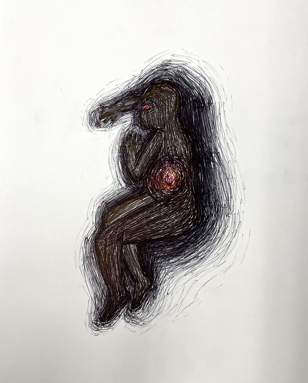 Dark center figure with white background