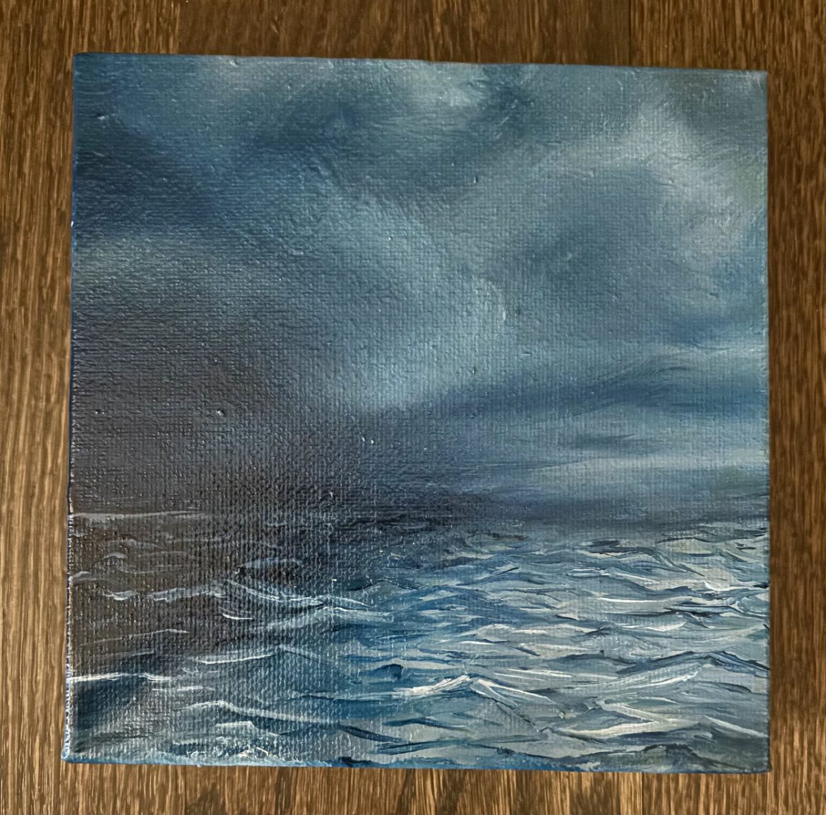 Dark blue storms with water.