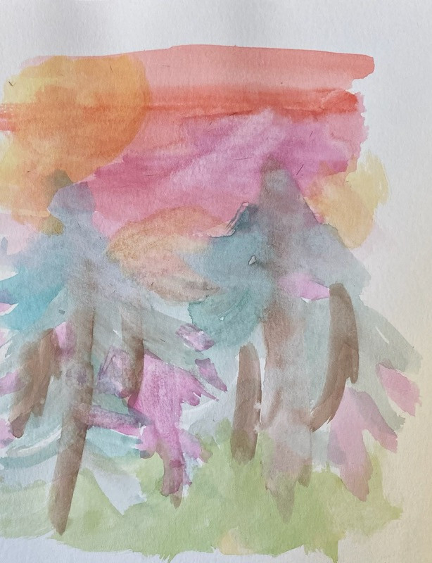 Colorful water color painting of trees.