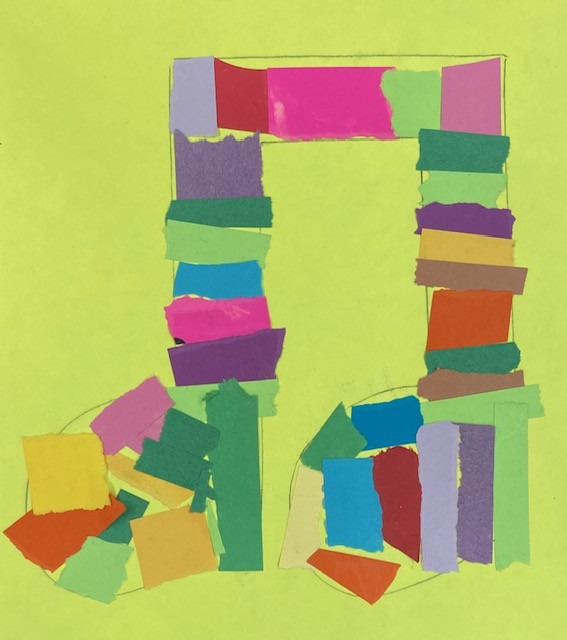Musical note collage of various colored paper
