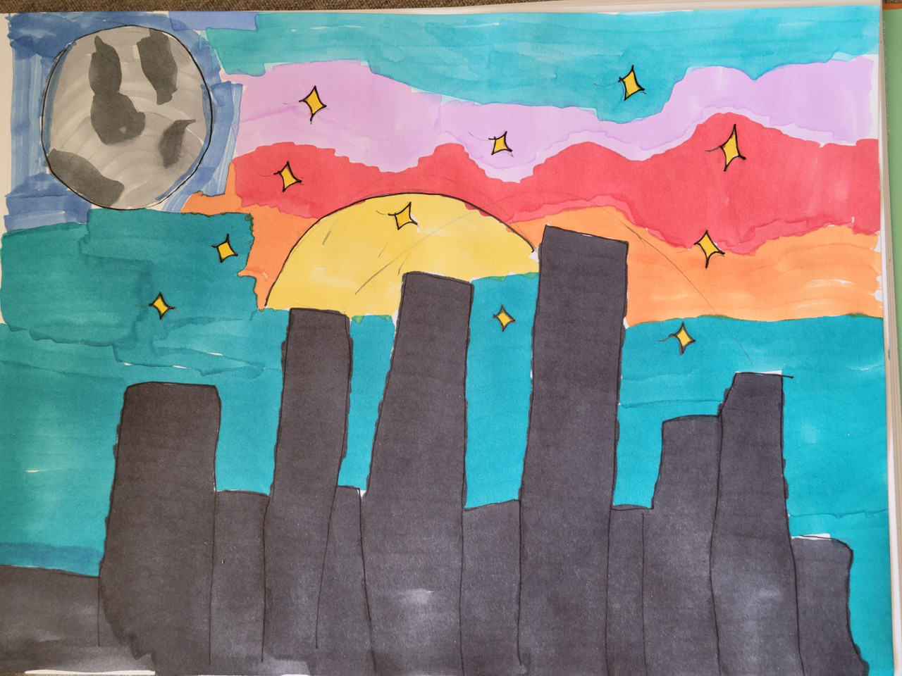 Paper, Marker, Ink, Pencil Chicago Sunset Cityscape buildings