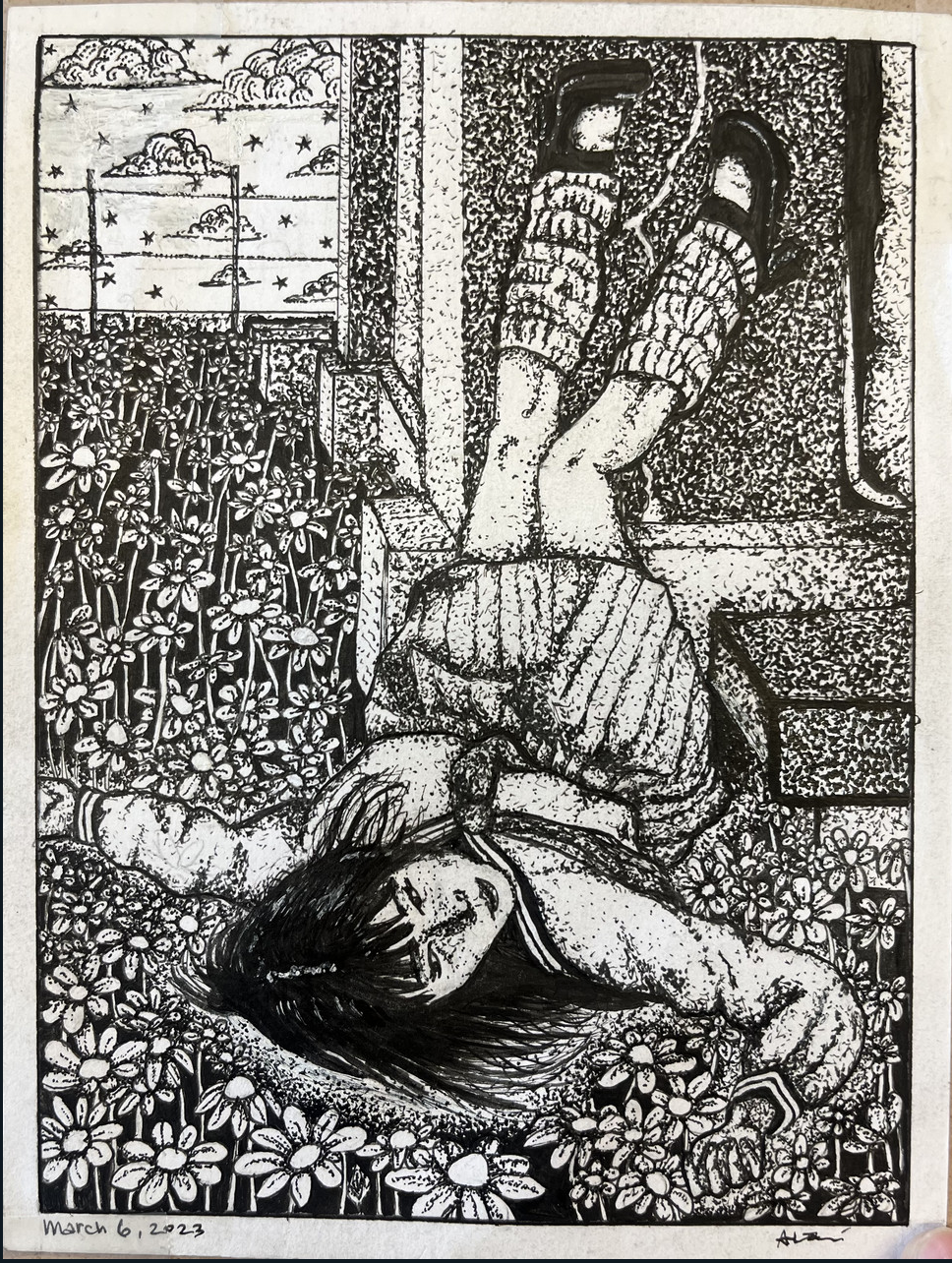 Black and white ink drawing