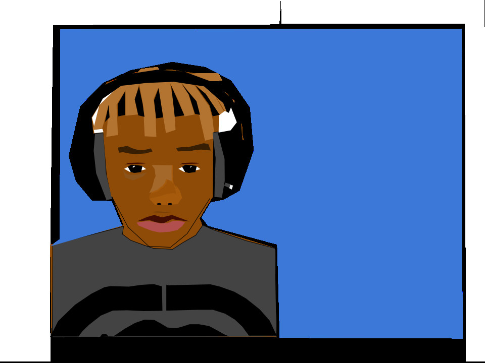 digital art boy self portrait blue headphones