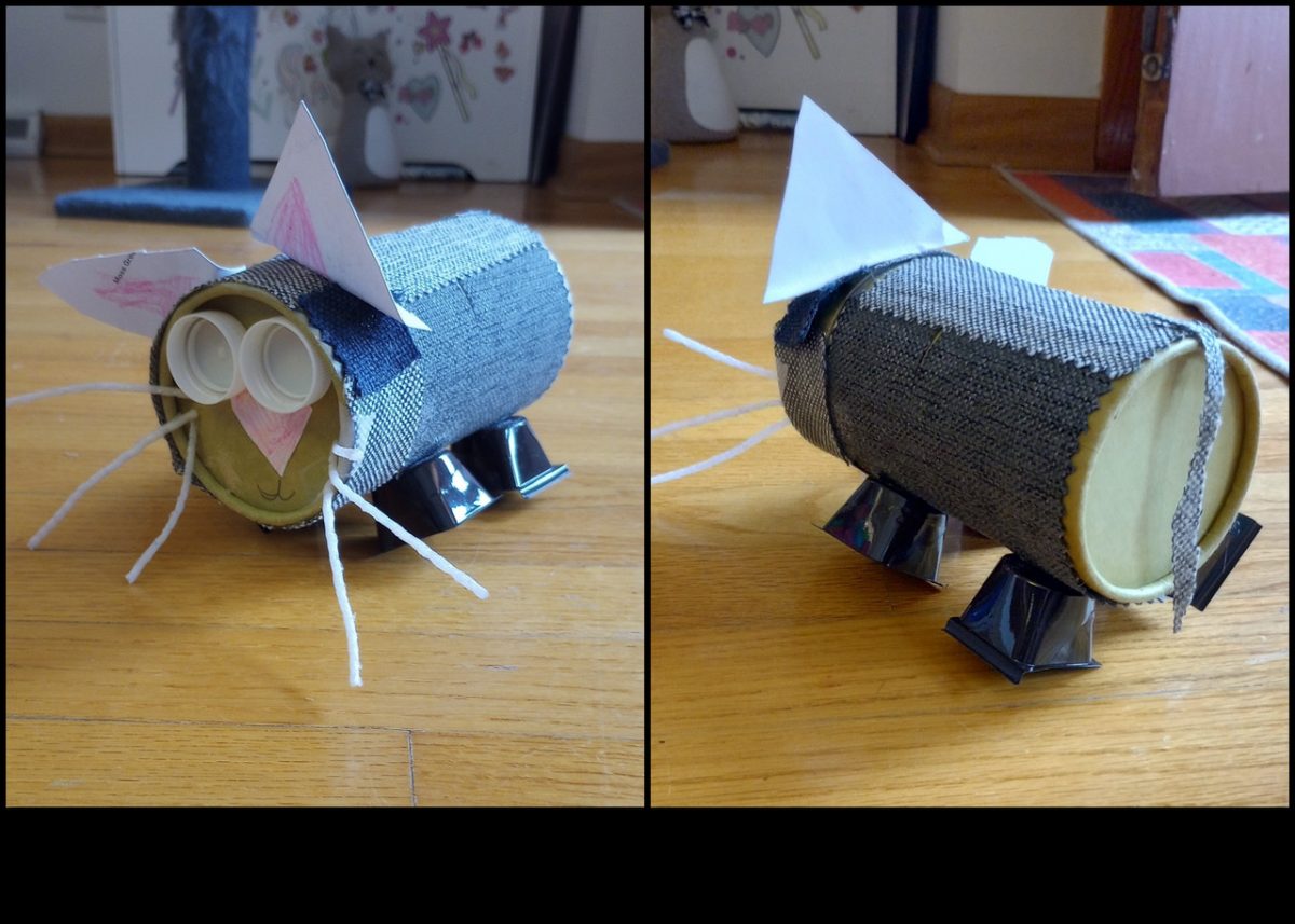 A cat made out of recycled materials.