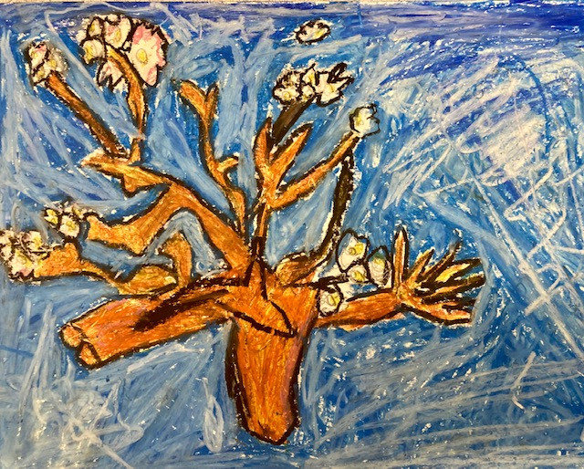 Blue sky with brown tree
