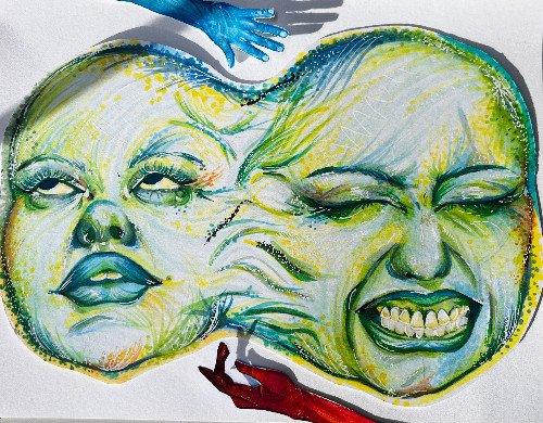 drawing faces green blue