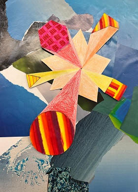 One point perspective collage using magazines, colored pencils, and markers.