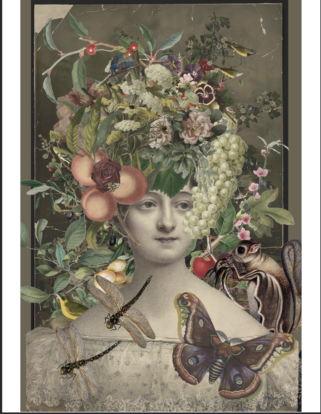 Floral bust with squirrel