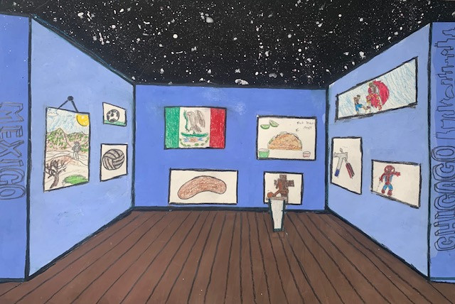 Gallery with wood floor and night stars