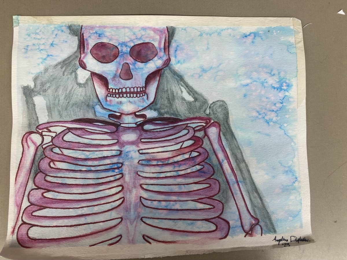 watercolor painting skeleton