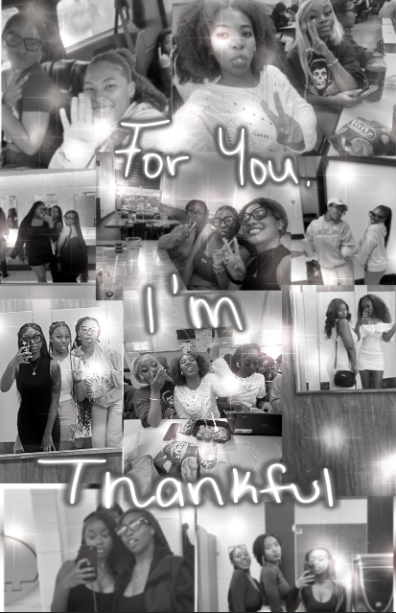 Collage of teenage girls with sparkles over top. Over the images it says For you, I'm thankful