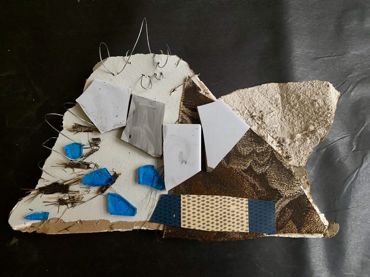 Sculpture of a an abstract tent.