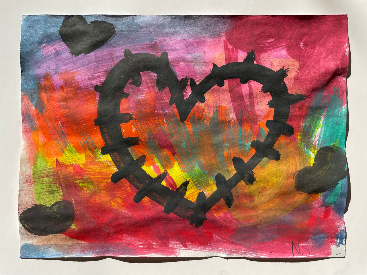 Watercolor Hear with black outline
