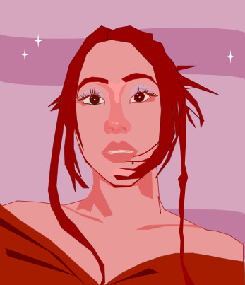 digital art red pink purple girl self-portrait