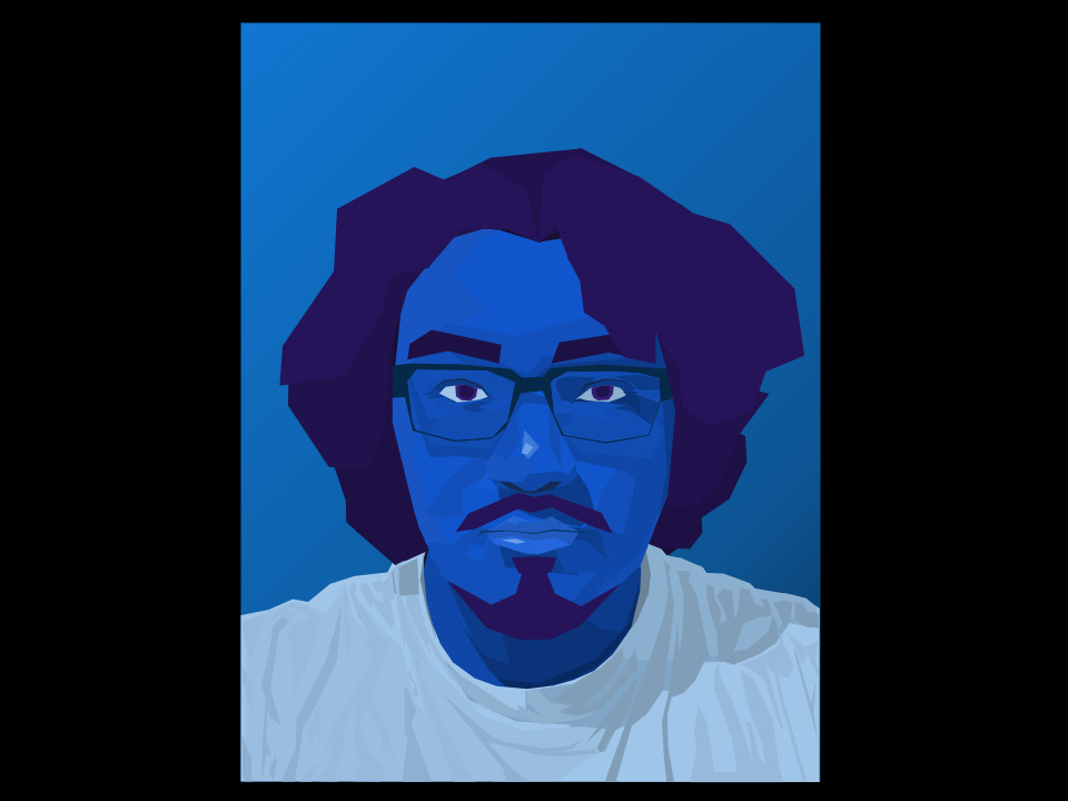 digital art blue self-portrait