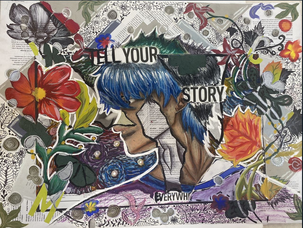 profile of a portrait on mixxed collage.