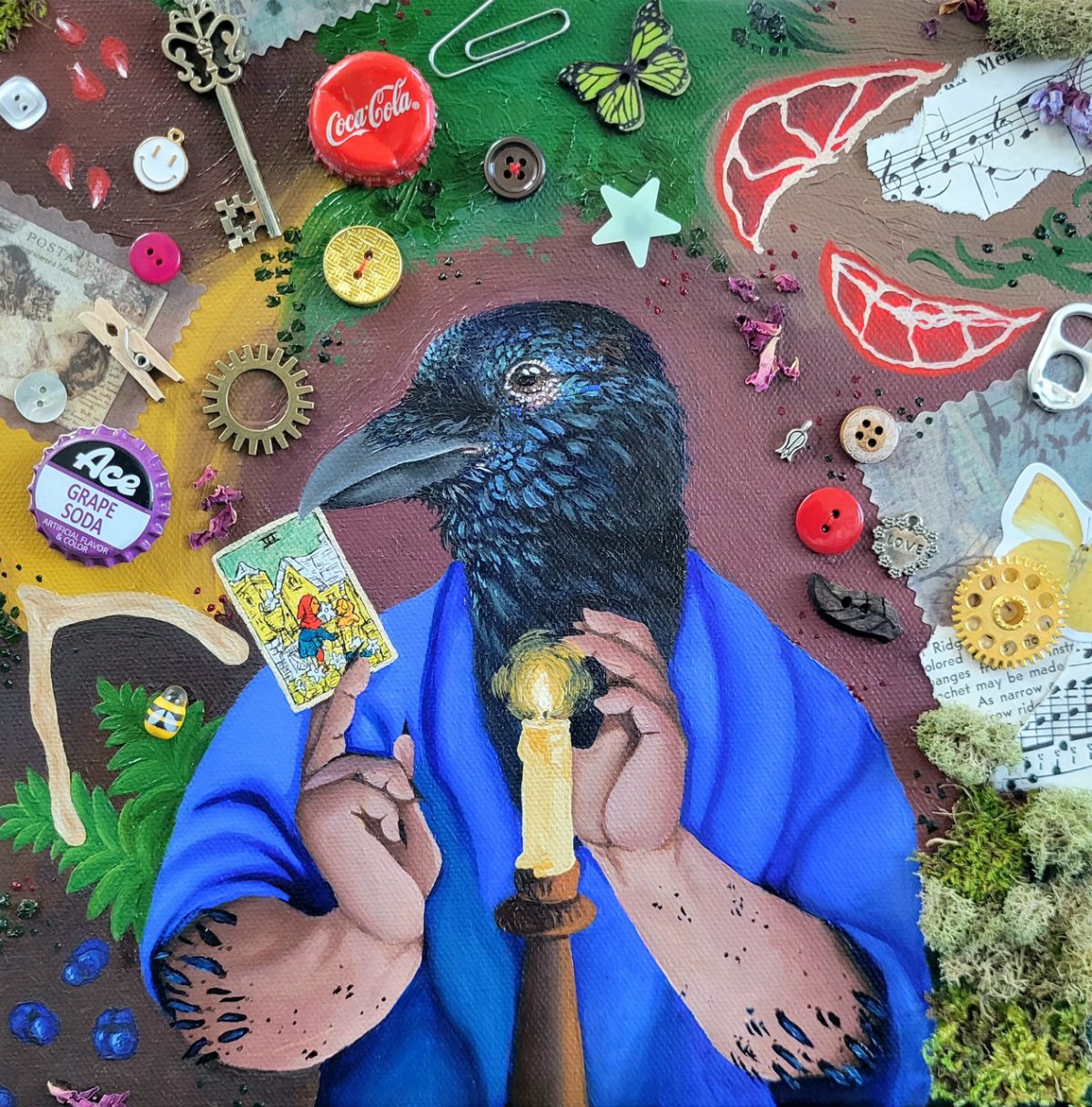 painting mixed media bird tarot color
