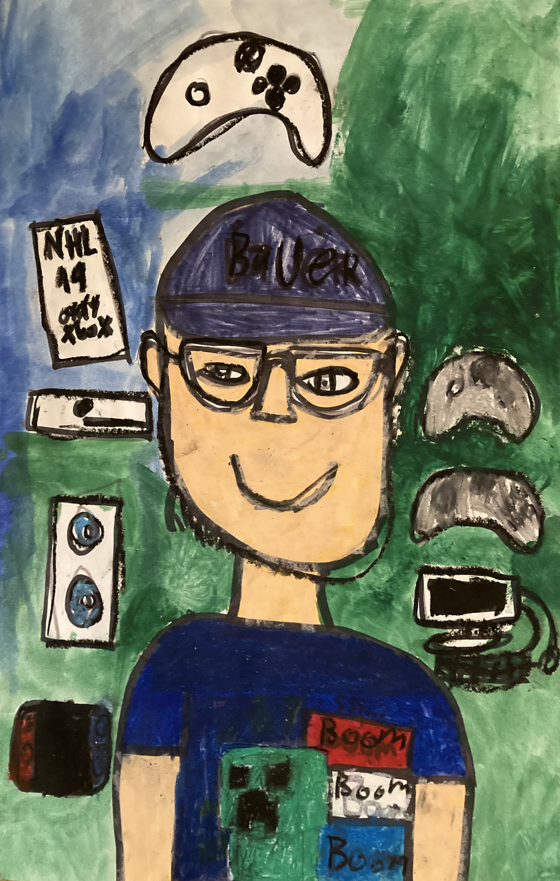 Green background with video game equipment