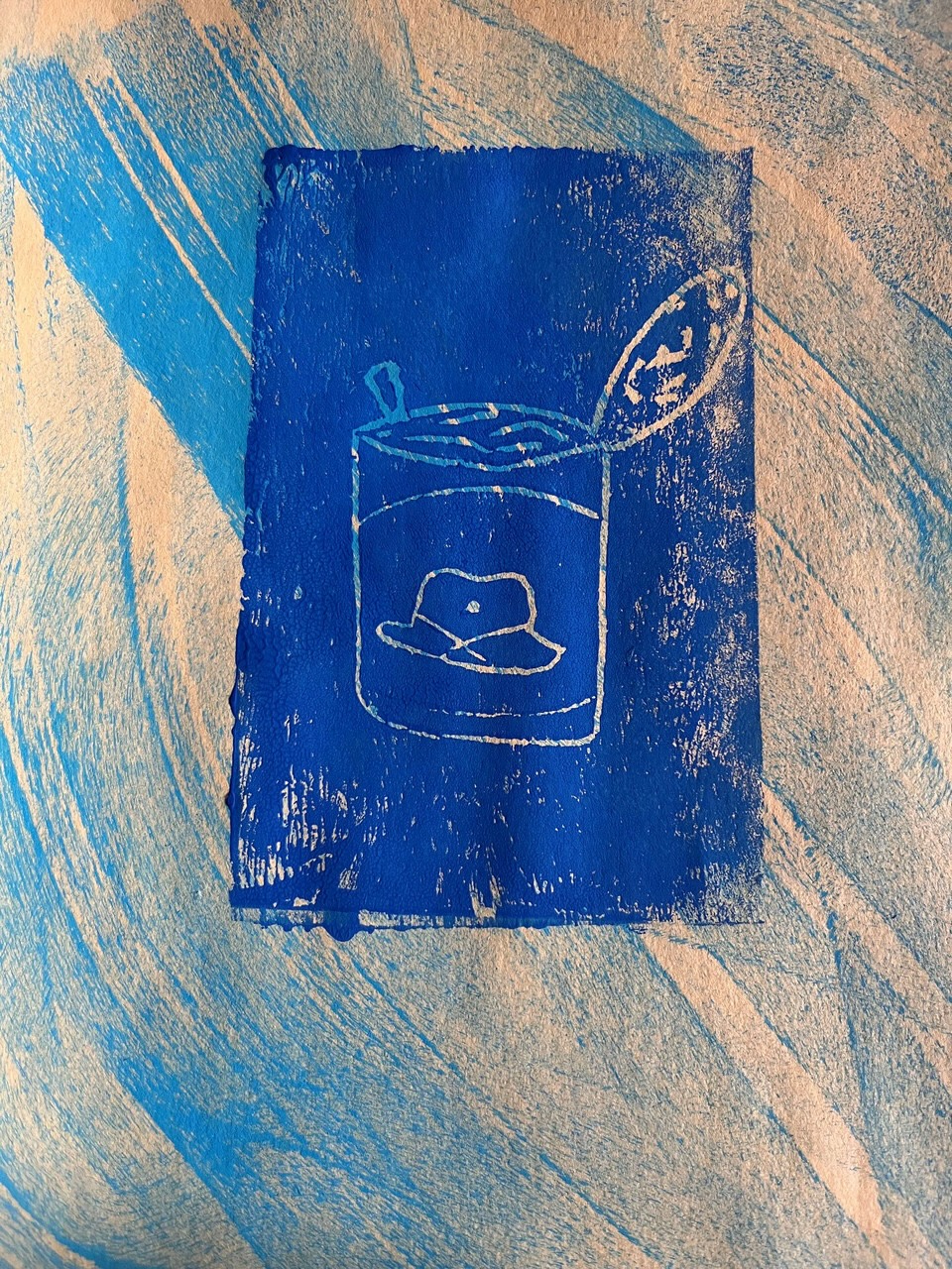 Ink Print on paper blue can cowboy hat