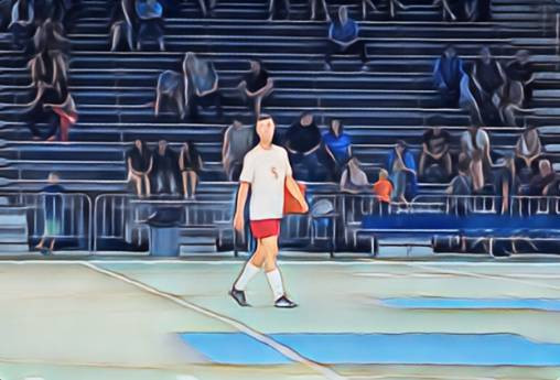 Soccer player on an indoor field