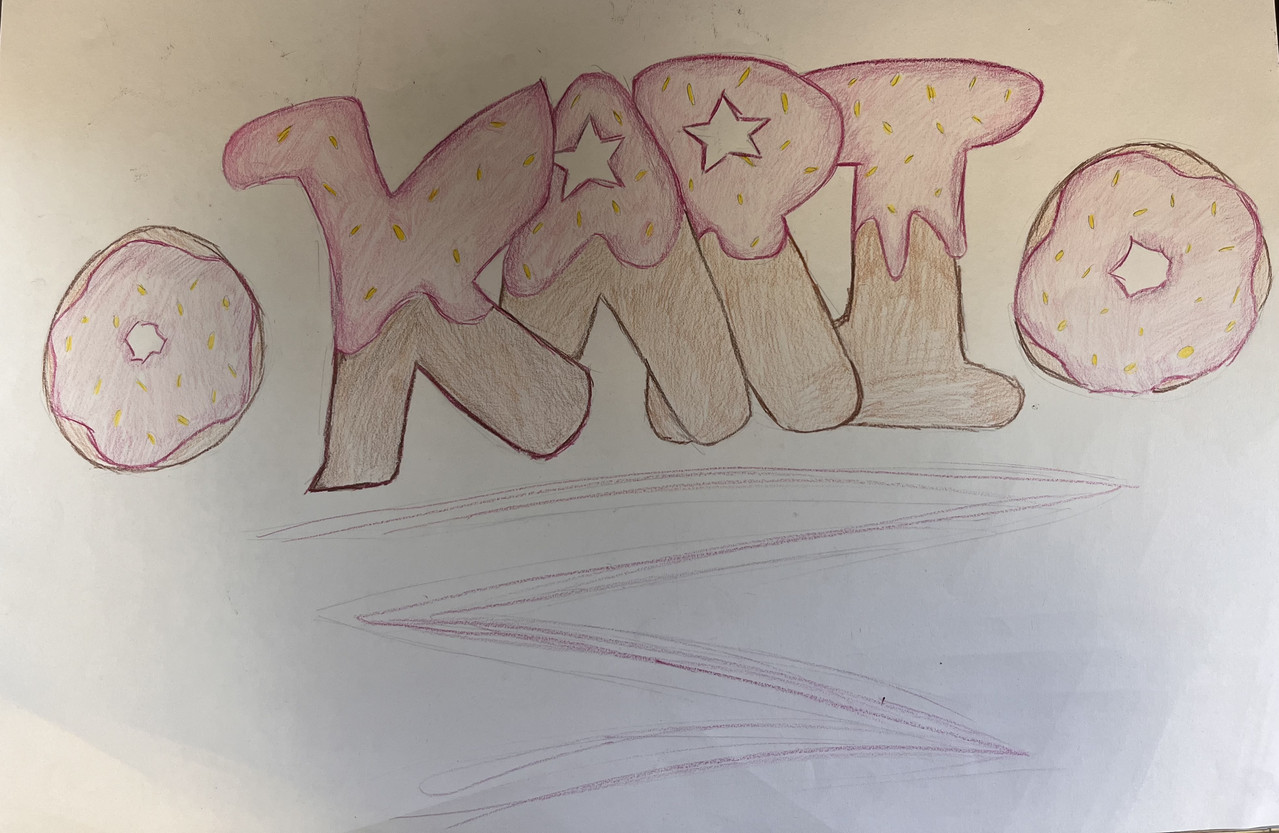 paper and colored pencils name nickname pink and brown