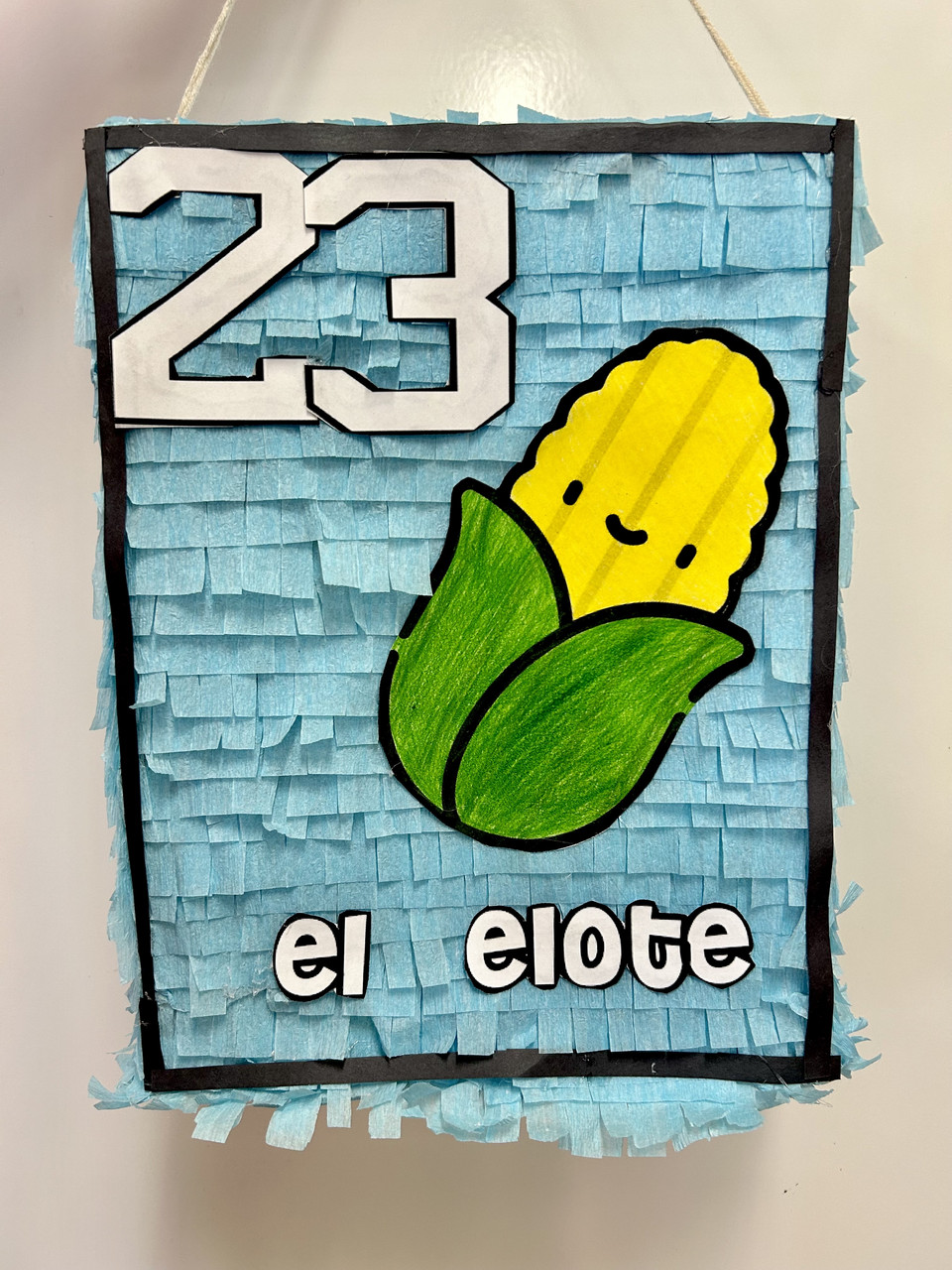 mixed media paper corn elote yellow blue green