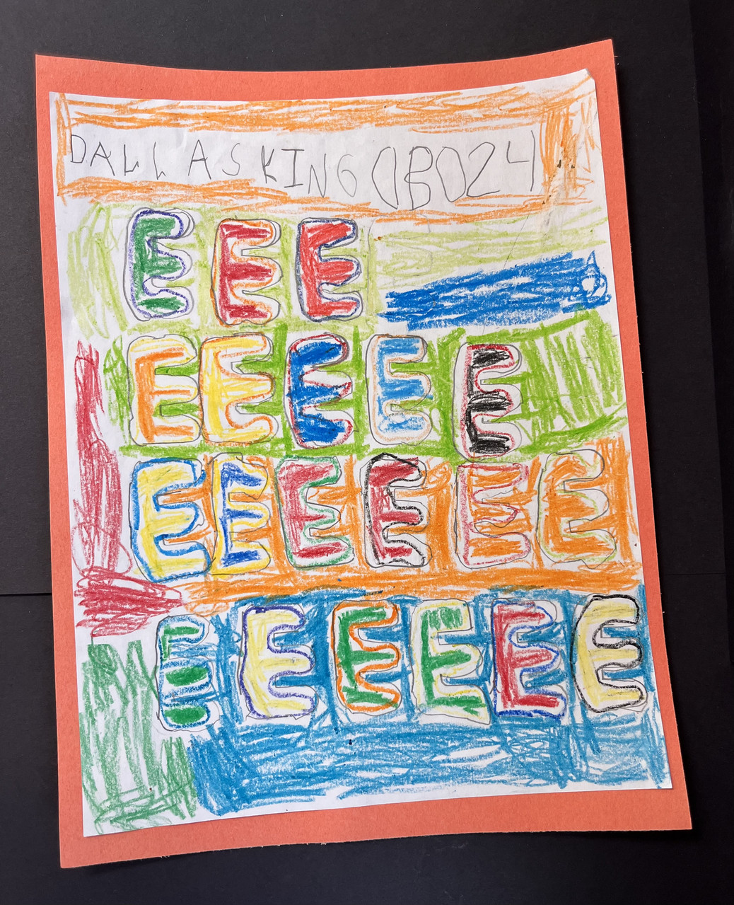 Crayon on Paper the letter E colorful repeated