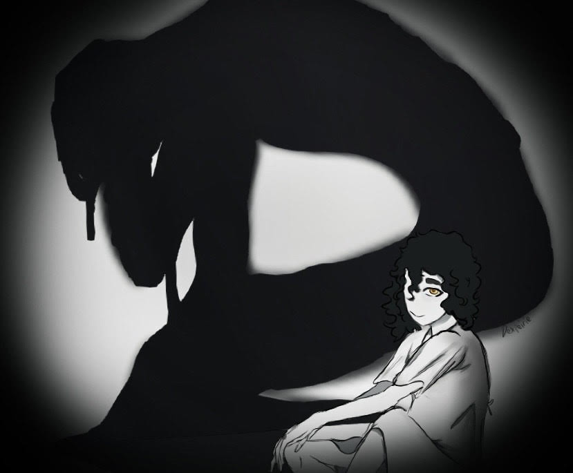 digital art boy shadow black and white