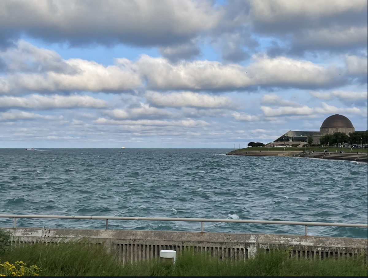 Lake Michigan at shore with Planetarium