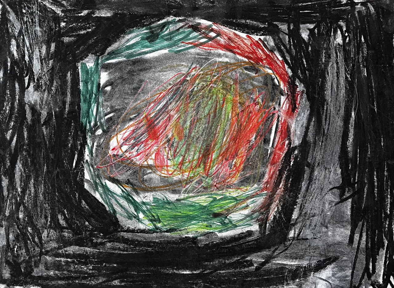 Card stock and pastels black and colorful monster dark