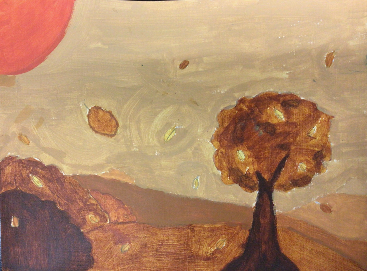 A monochromatic, cozy, Chicago park in the Fall. Acrylic Paint