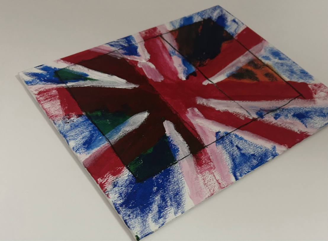 Irish and British flag merged on top of each other