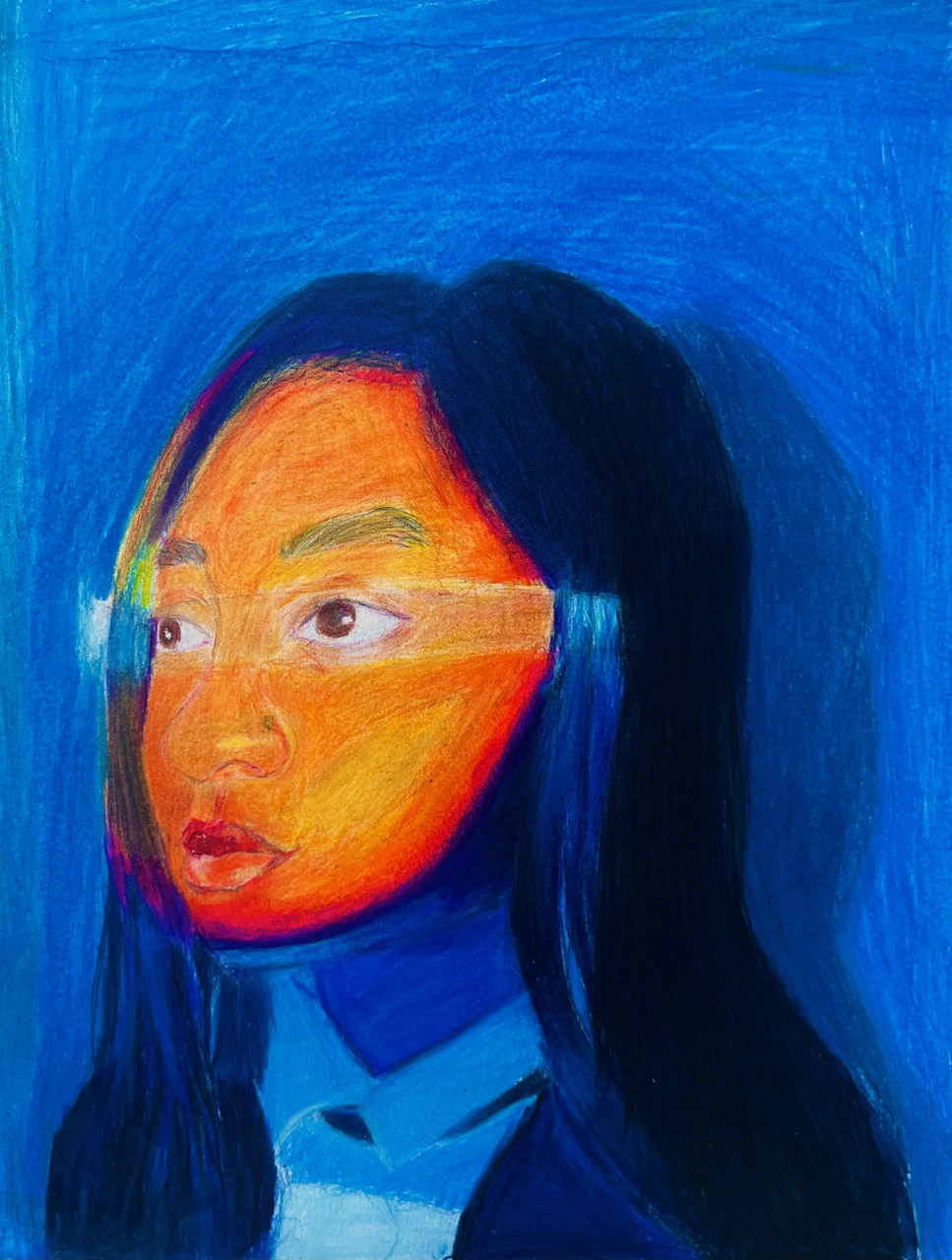 self portrait blue orange girl