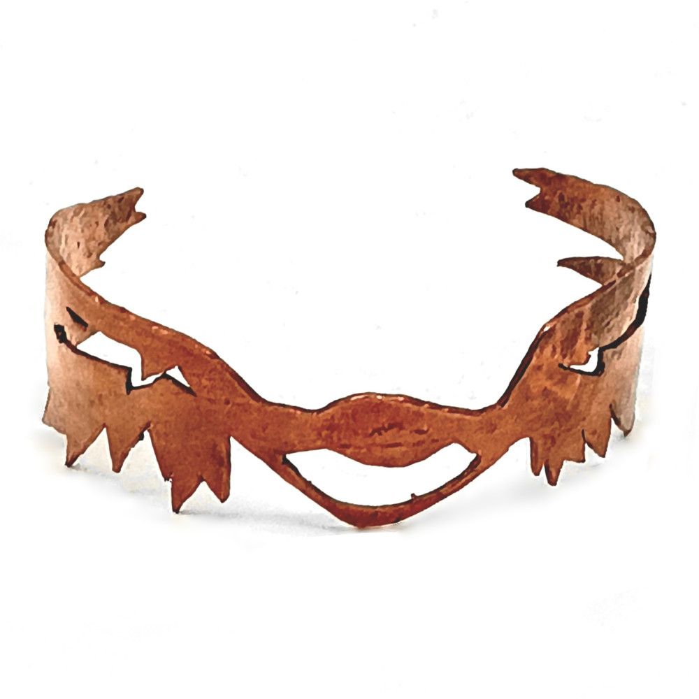 A copper necklace resembling angel wings