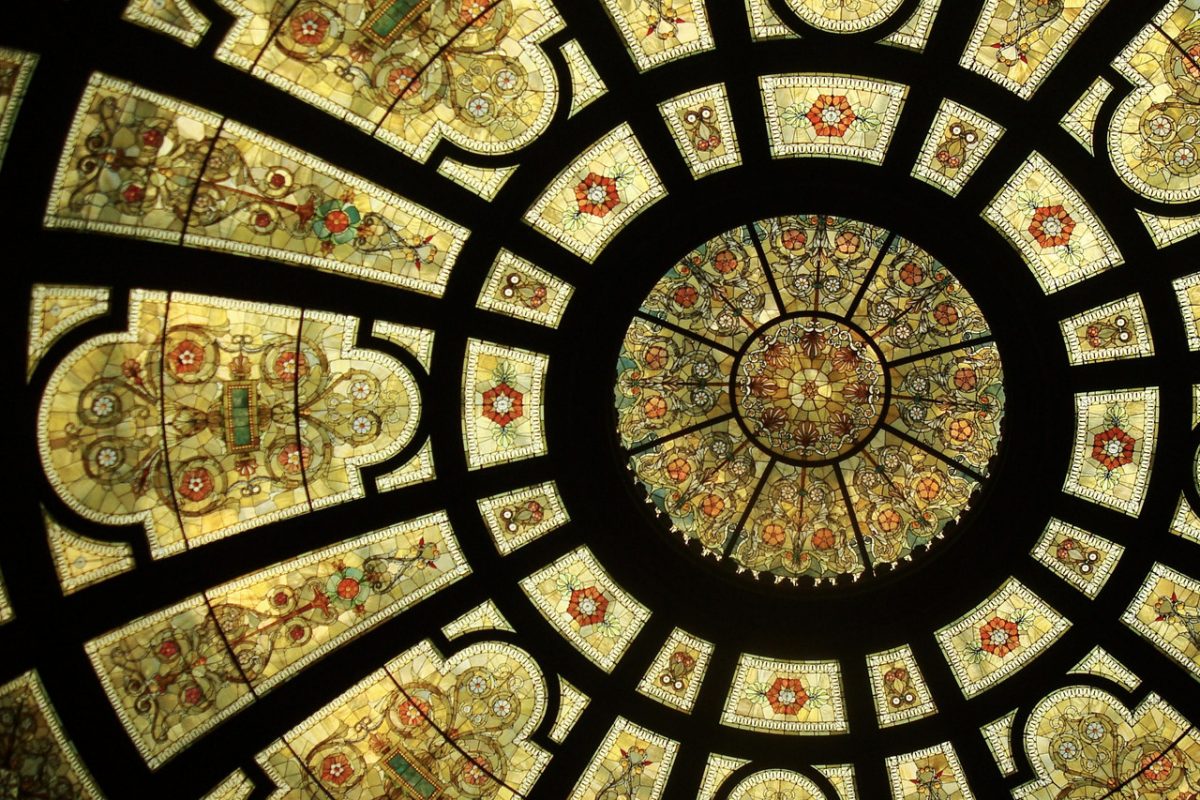 Photograph of stained glass ceiling at the Chicago Cultural Center