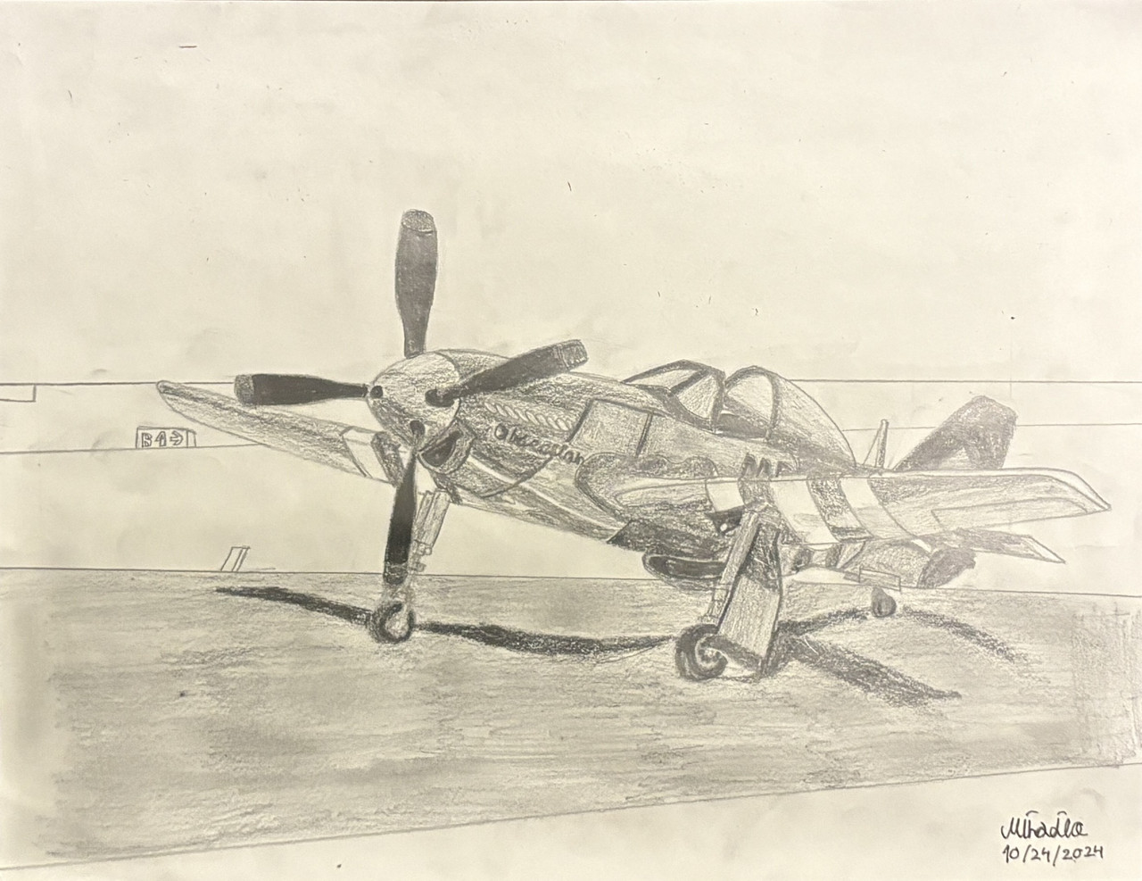 Pencil and graphite drawing of small airplane