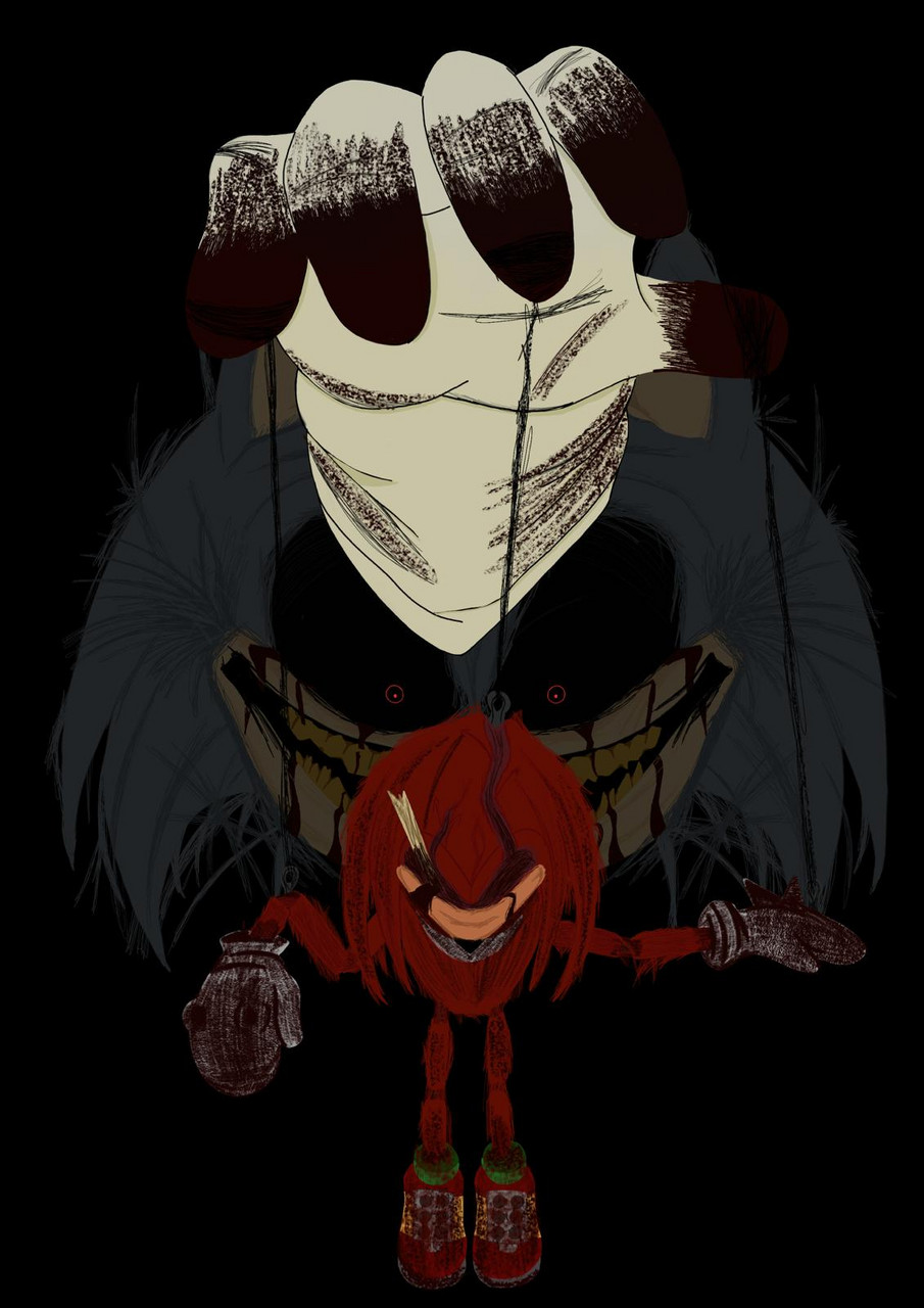 digital artwork or puppet being held up by large hand