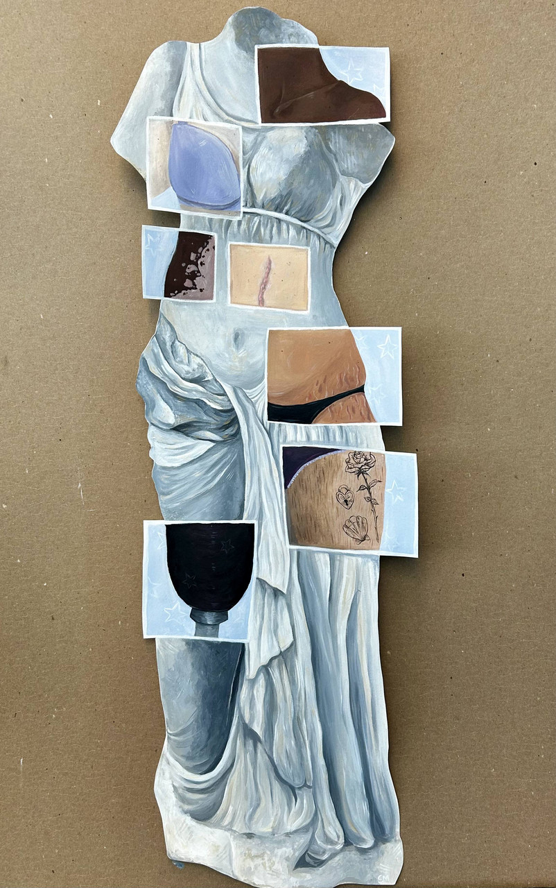 Mixed media collage of different parts of greek statue