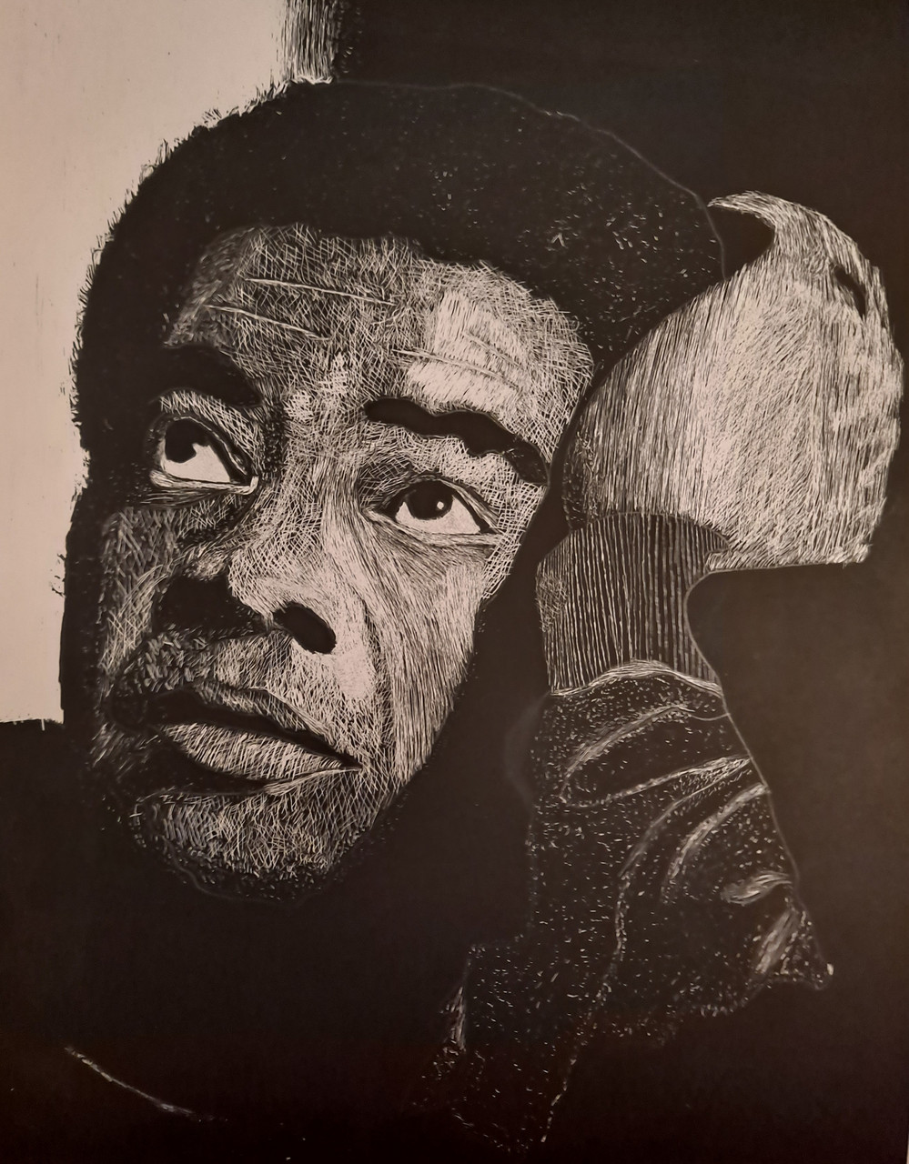 Portrait of man in black and white sketch strokes