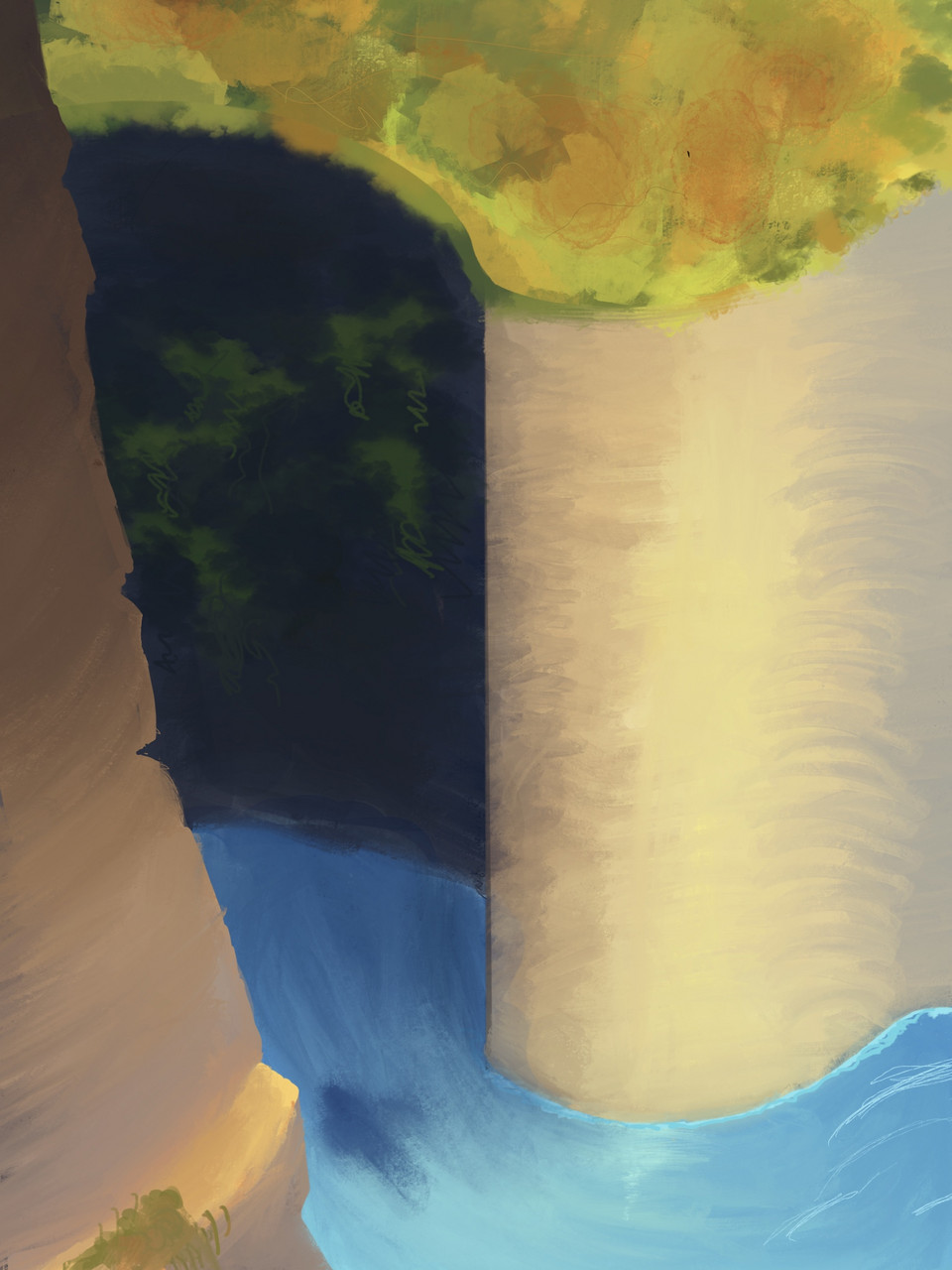 Digital abstract artwork of pillars and water